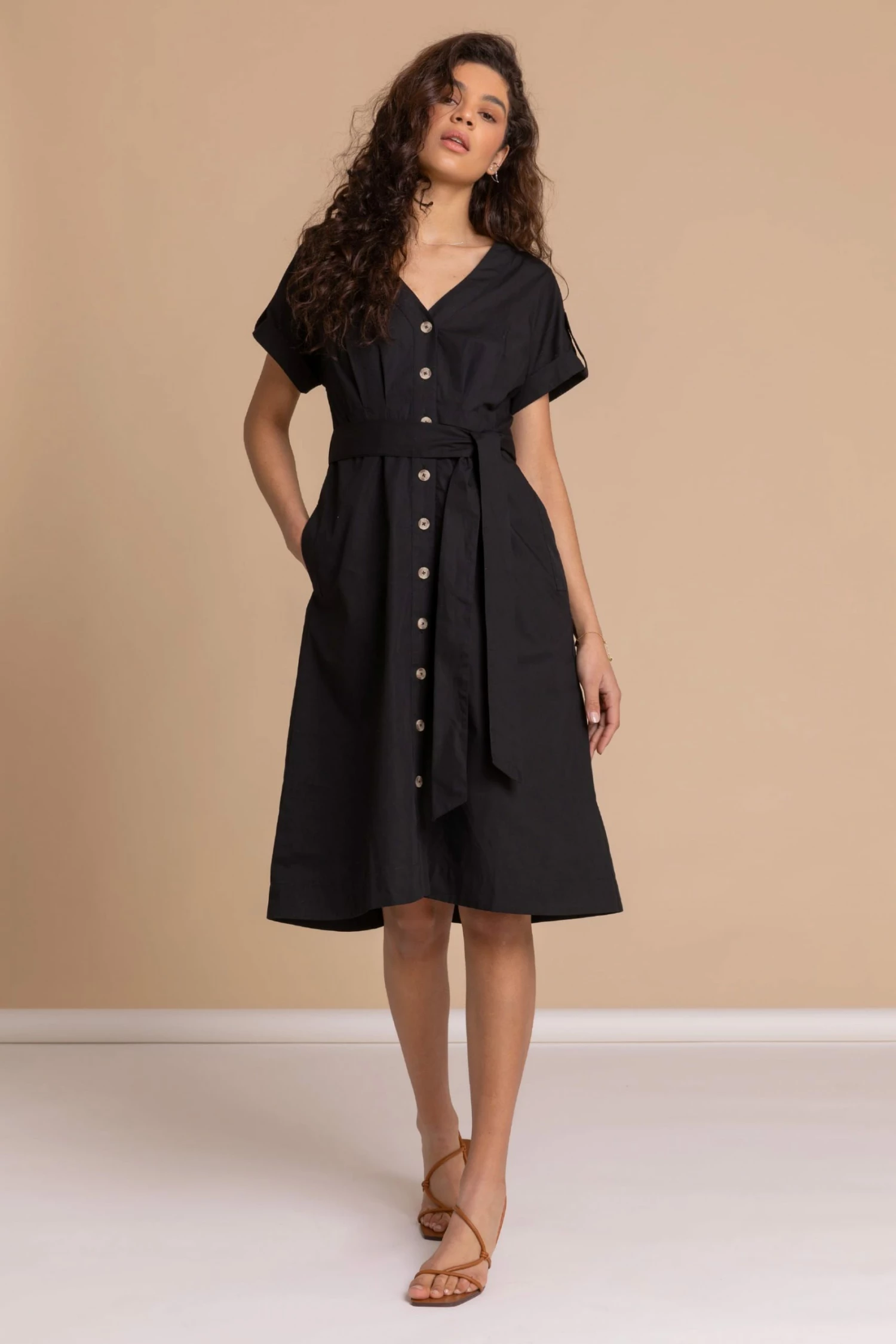 Roman Black Cotton Belted Midi Shirt Dress 5 Roman Black Cotton Belted Midi Shirt Dress - Image 3