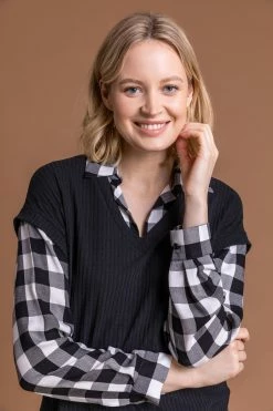 Roman Black Check Print Sweater Vest Top 11 Roman Black Check Print Sweater Vest Top -Roman Sales Shop unnamed file 12205