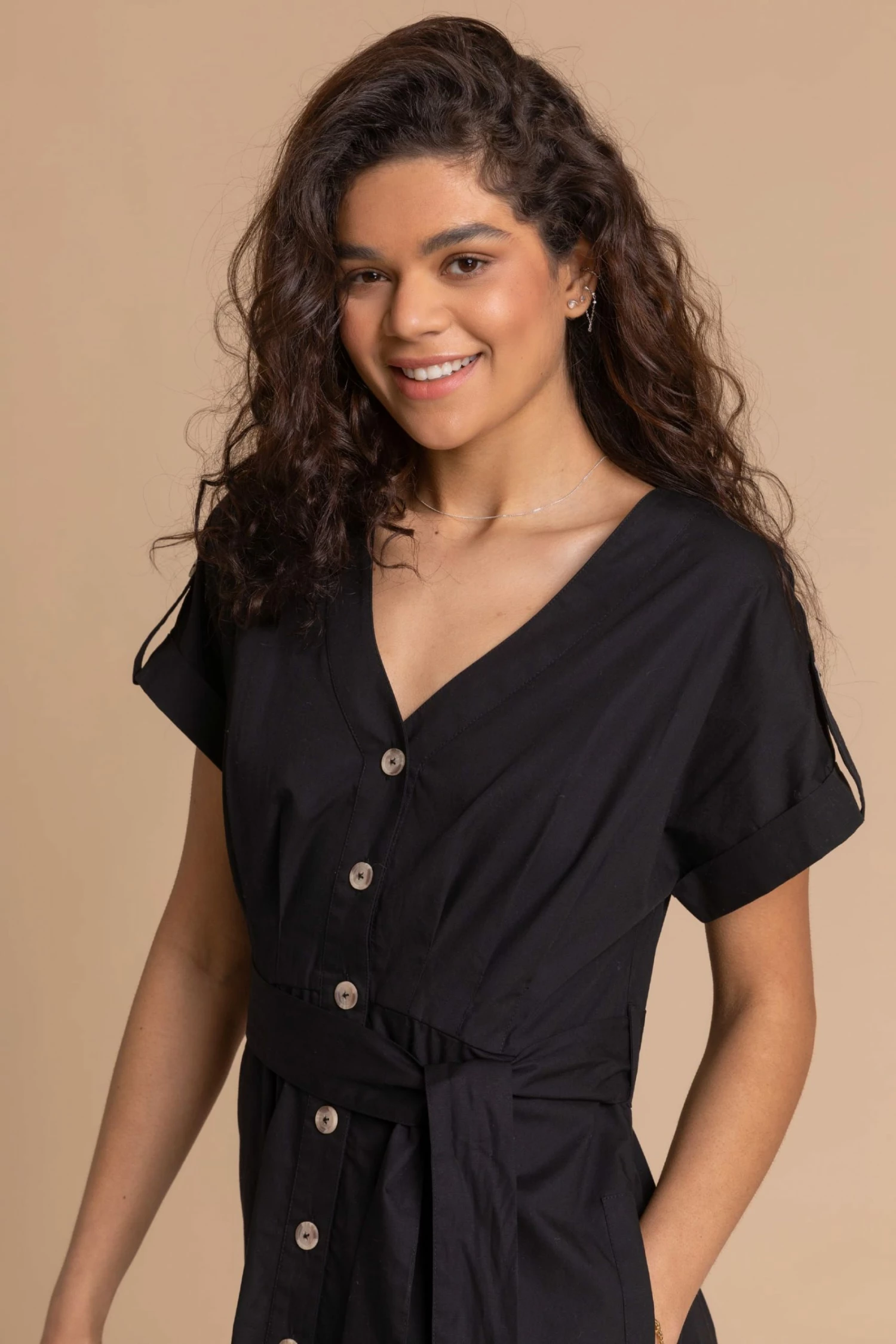 Roman Black Cotton Belted Midi Shirt Dress 6 Roman Black Cotton Belted Midi Shirt Dress - Image 4