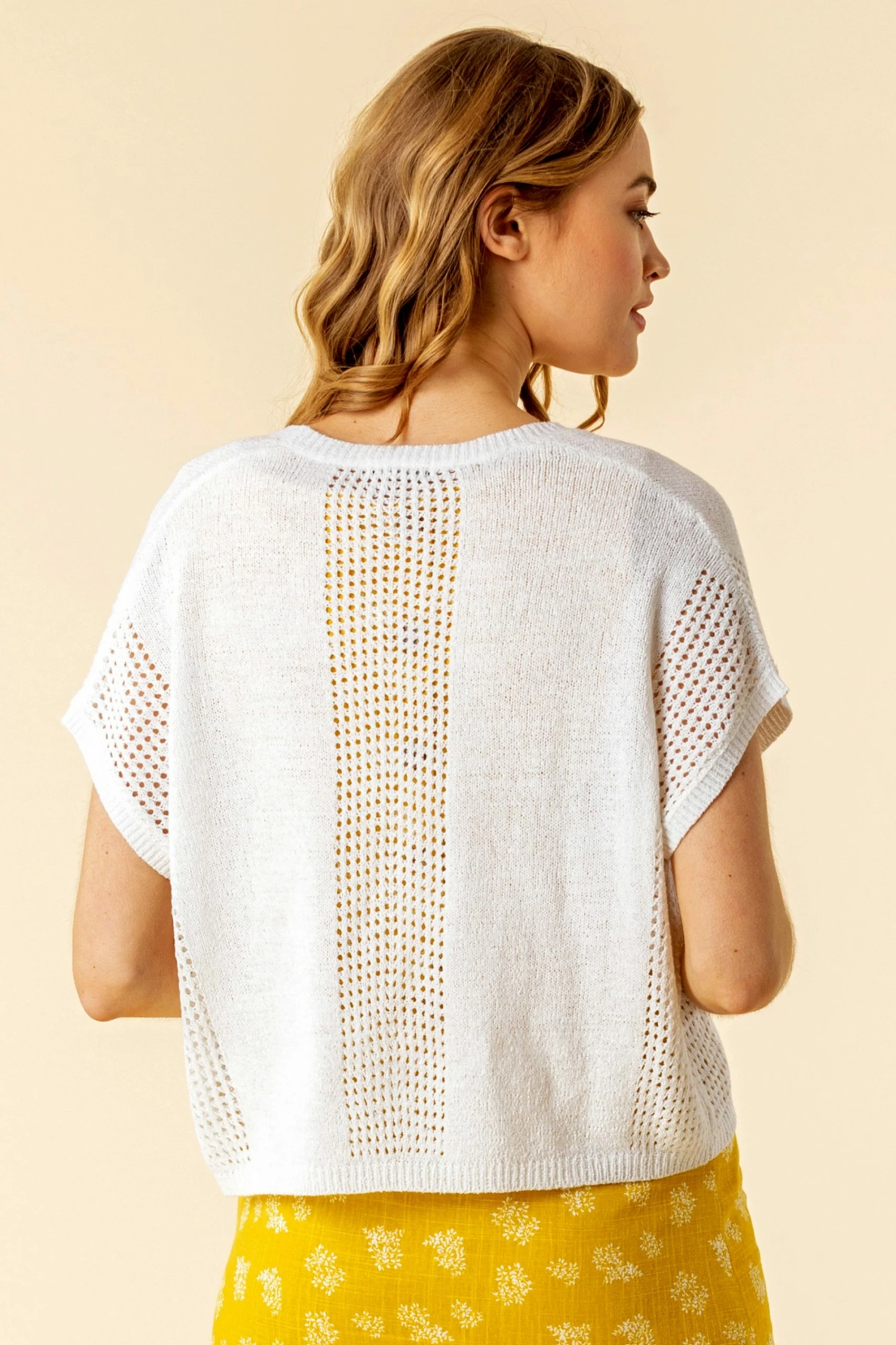 Roman White Tape Stitch Short Sleeve Shrug 3 Roman White Tape Stitch Short Sleeve Shrug - Image 2