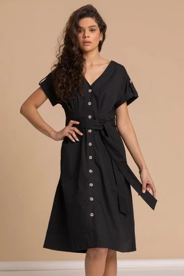 Roman Black Cotton Belted Midi Shirt Dress 7 Roman Black Cotton Belted Midi Shirt Dress - Image 5