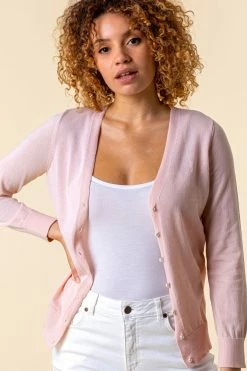 Roman Pink Faux Pearl Button Detail Cardigan