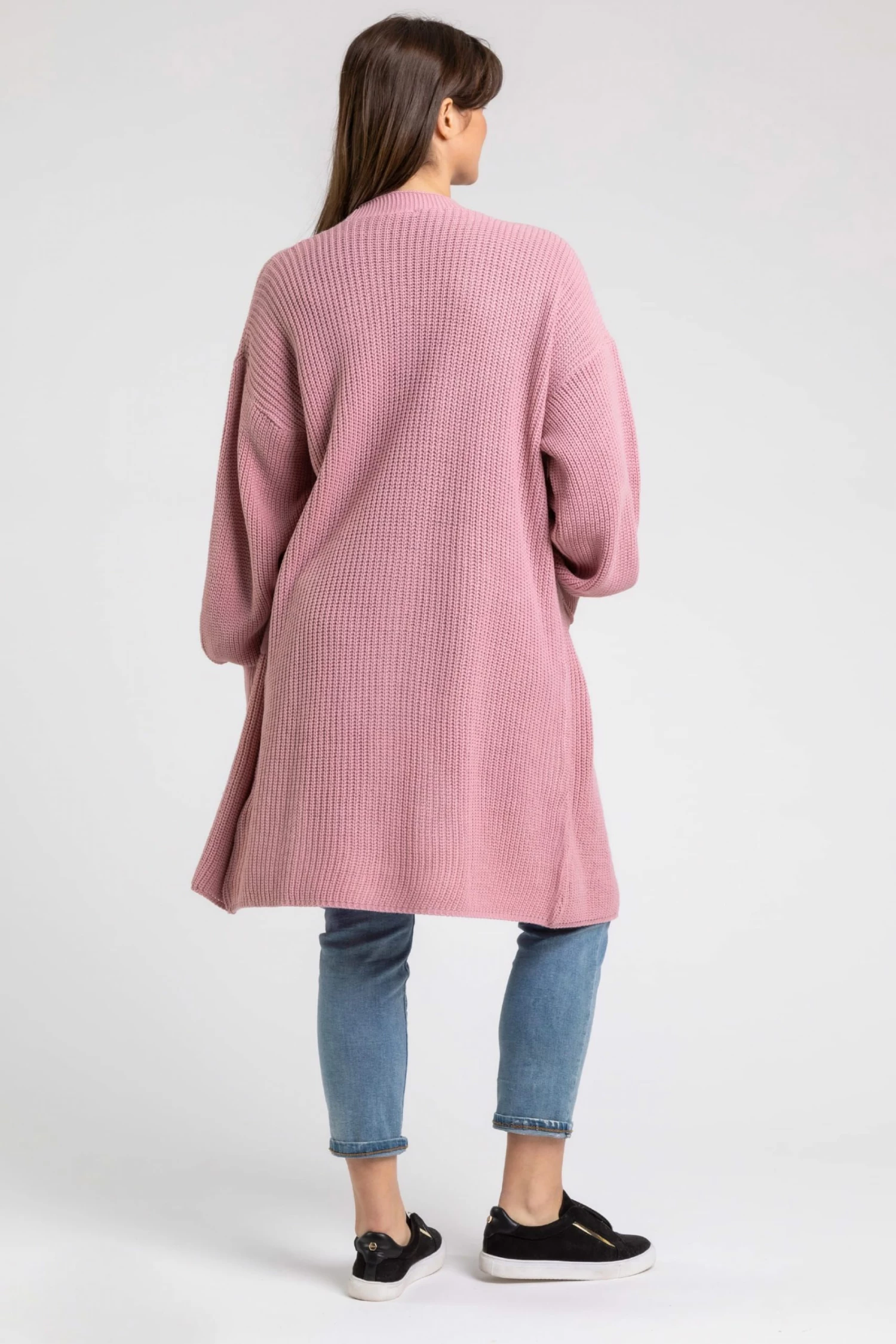 Roman Pink Curve Curve Longline Ribbed Cardigan 4 Roman Pink Curve Curve Longline Ribbed Cardigan - Image 2