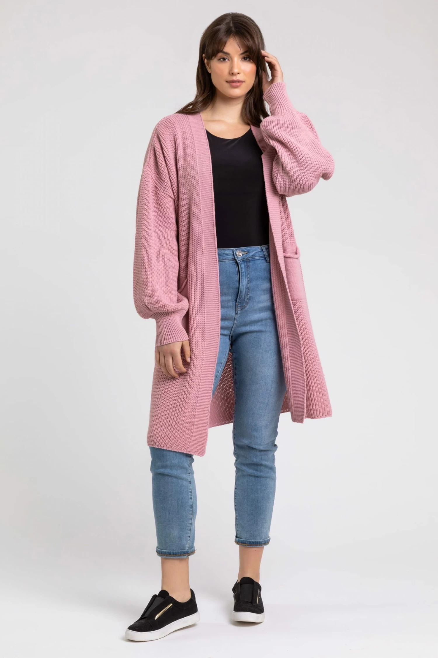 Roman Pink Curve Curve Longline Ribbed Cardigan 5 Roman Pink Curve Curve Longline Ribbed Cardigan - Image 3