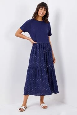 Roman Blue Contrast Spot Print Tiered Midi Dress 8 Roman Blue Contrast Spot Print Tiered Midi Dress -Roman Sales Shop unnamed file 1225