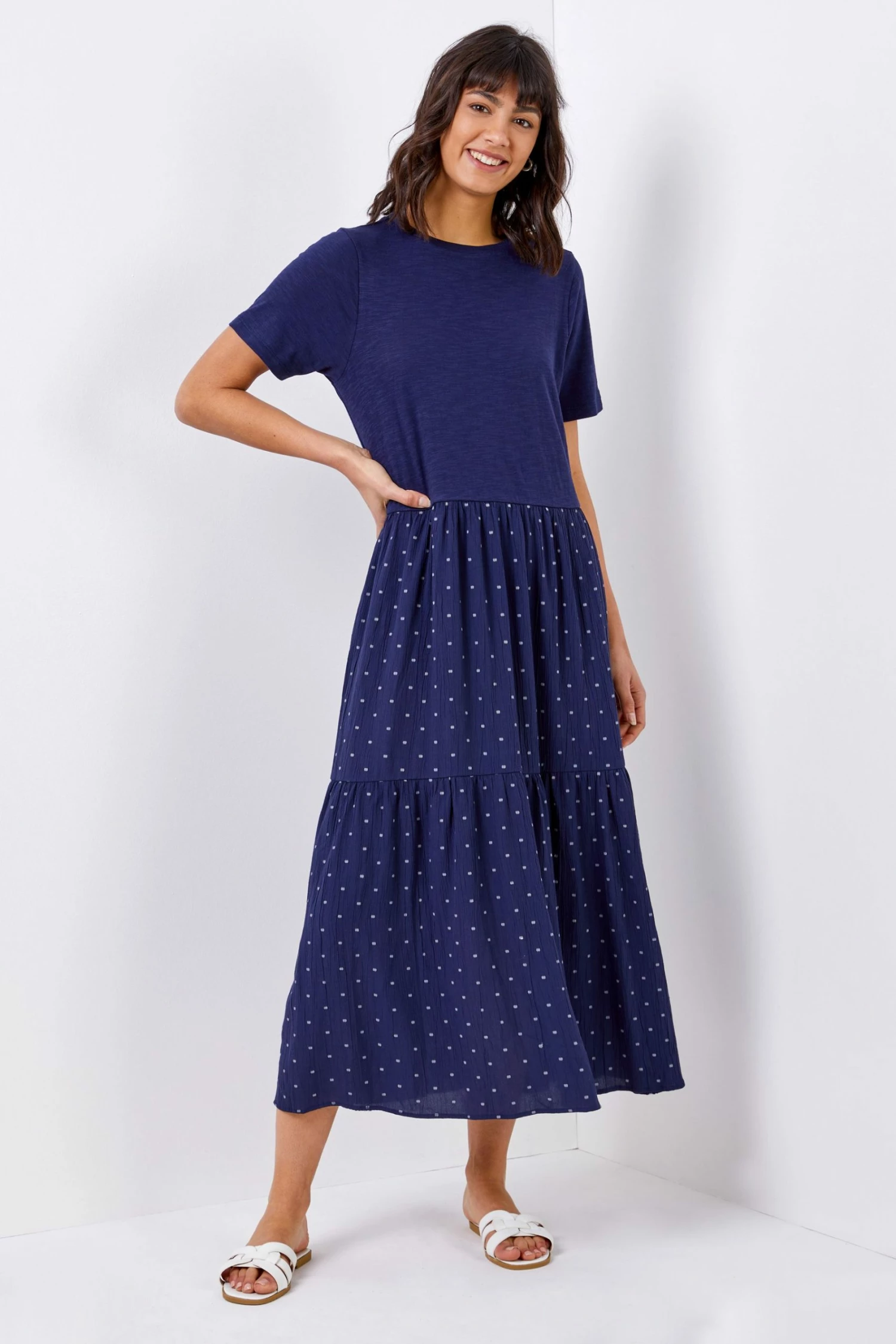 Roman Blue Contrast Spot Print Tiered Midi Dress 4 Roman Blue Contrast Spot Print Tiered Midi Dress - Image 2