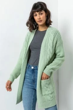 Roman Green Cable Knit Longline Cardigan -Roman Sales Shop unnamed file 12252