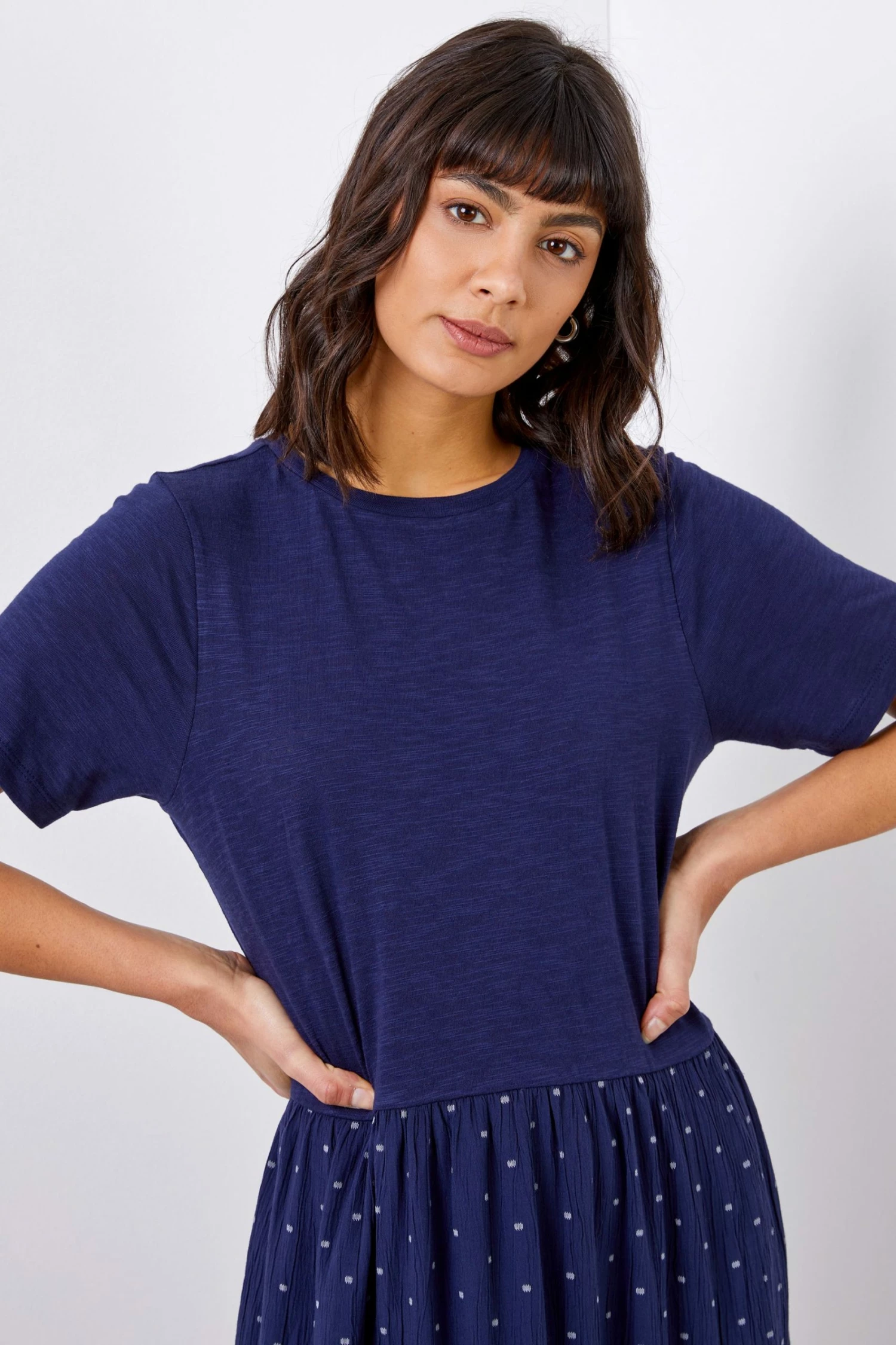 Roman Blue Contrast Spot Print Tiered Midi Dress 6 Roman Blue Contrast Spot Print Tiered Midi Dress - Image 4