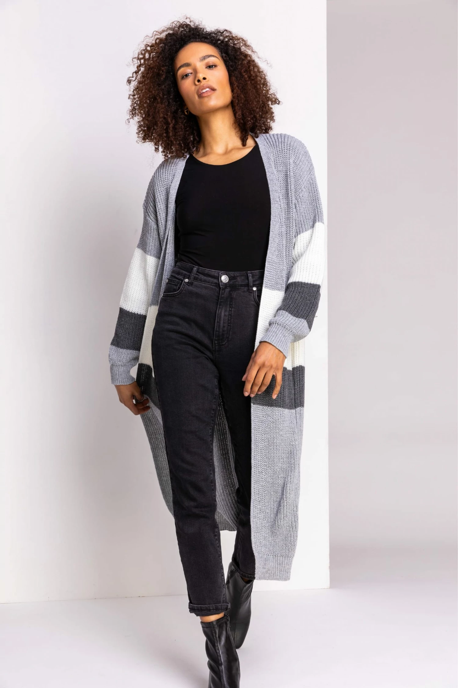 Roman Grey Longline Colourblock Cardigan 5 Roman Grey Longline Colourblock Cardigan - Image 3