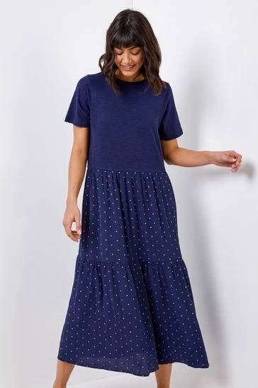 Roman Blue Contrast Spot Print Tiered Midi Dress 7 Roman Blue Contrast Spot Print Tiered Midi Dress - Image 5