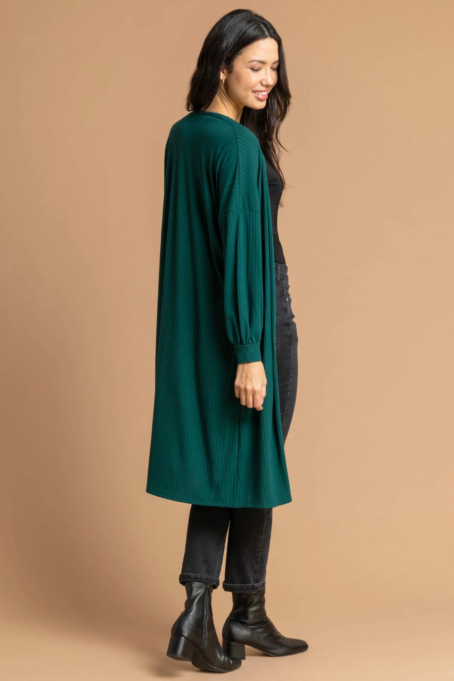Roman Green Longline Ribbed Texture Cardigan 4 Roman Green Longline Ribbed Texture Cardigan - Image 2