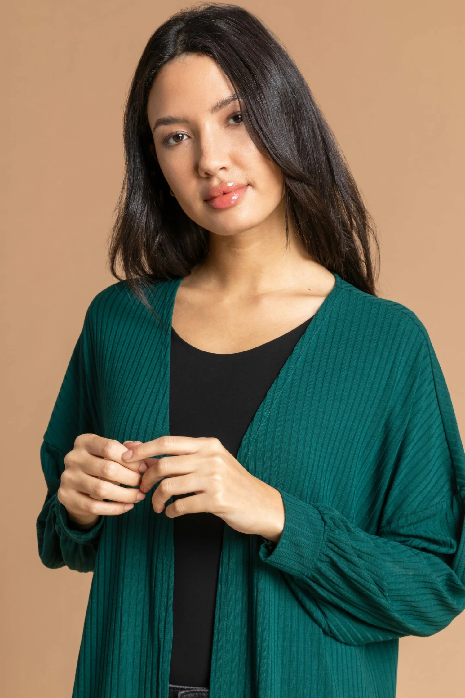 Roman Green Longline Ribbed Texture Cardigan 7 Roman Green Longline Ribbed Texture Cardigan - Image 5
