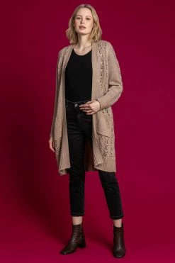 Roman Brown Pointelle Knit Pocket Cardigan -Roman Sales Shop unnamed file 12291