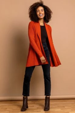 Roman Orange Ribbed Longline Cardigan