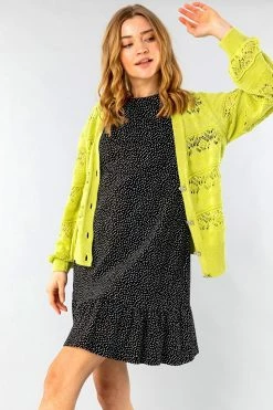 Roman Green Jewel Button Knit Stitch Cardigan