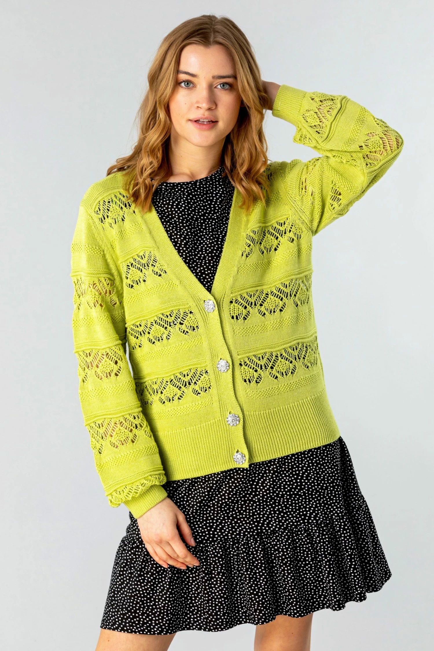 Roman Green Jewel Button Knit Stitch Cardigan 5 Roman Green Jewel Button Knit Stitch Cardigan - Image 3