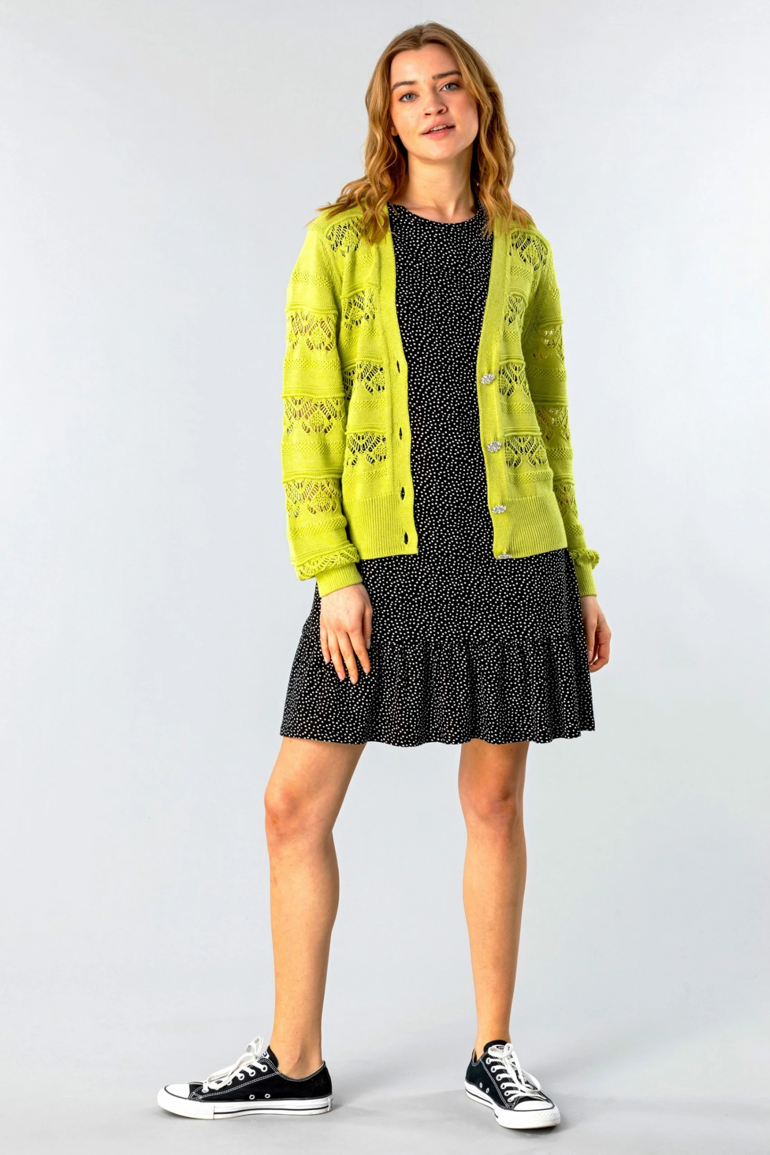 Roman Green Jewel Button Knit Stitch Cardigan 6 Roman Green Jewel Button Knit Stitch Cardigan - Image 4