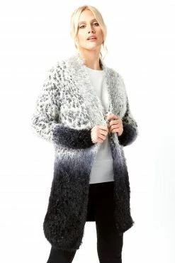 Roman Grey Fluffy Animal Print Longline Cardigan