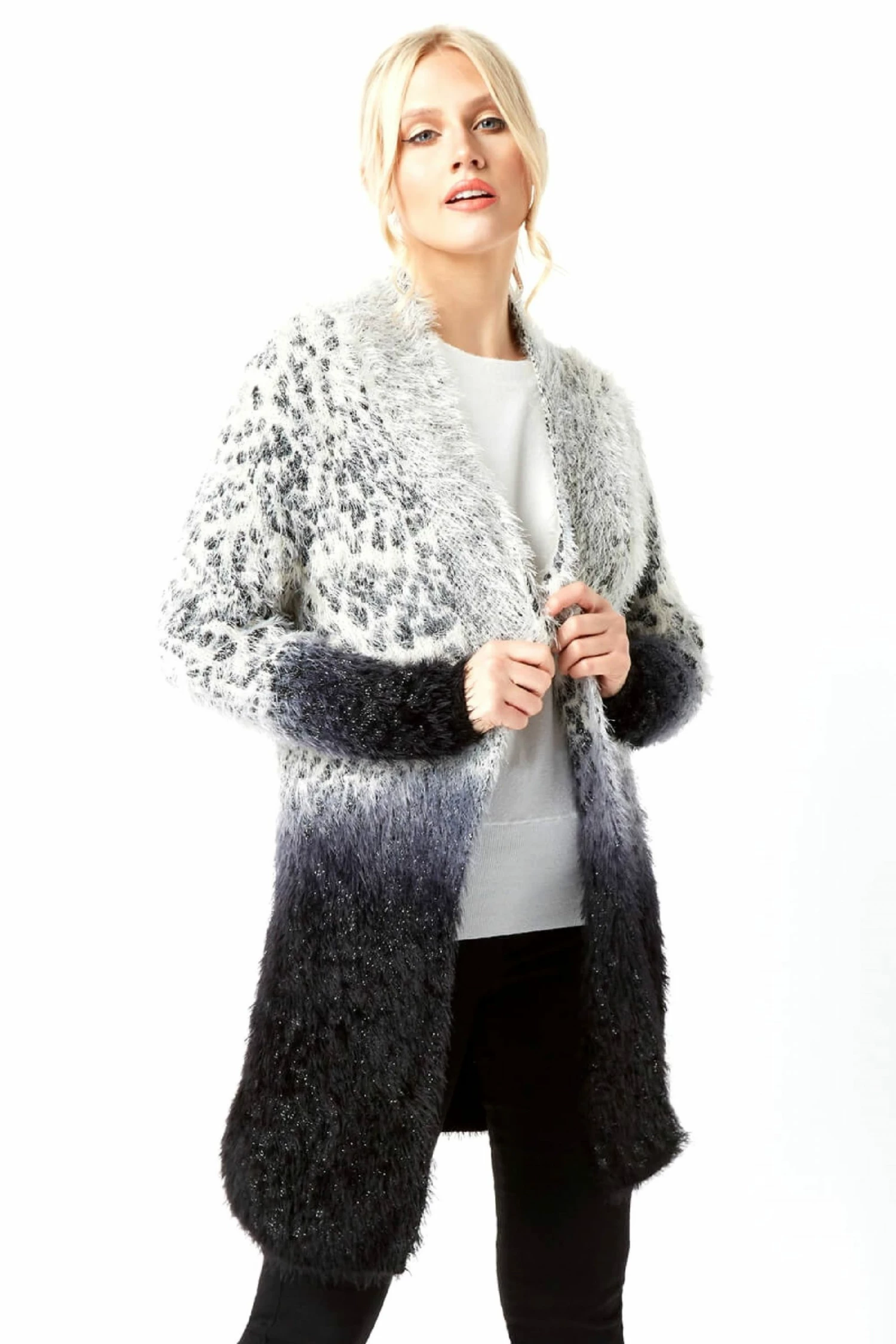 Roman Grey Fluffy Animal Print Longline Cardigan 3 Roman Grey Fluffy Animal Print Longline Cardigan