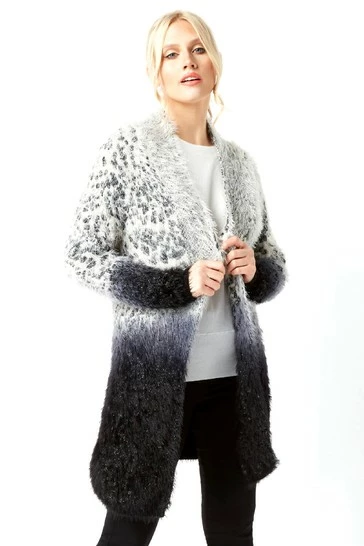 Roman Grey Fluffy Animal Print Longline Cardigan 5 Roman Grey Fluffy Animal Print Longline Cardigan - Image 3