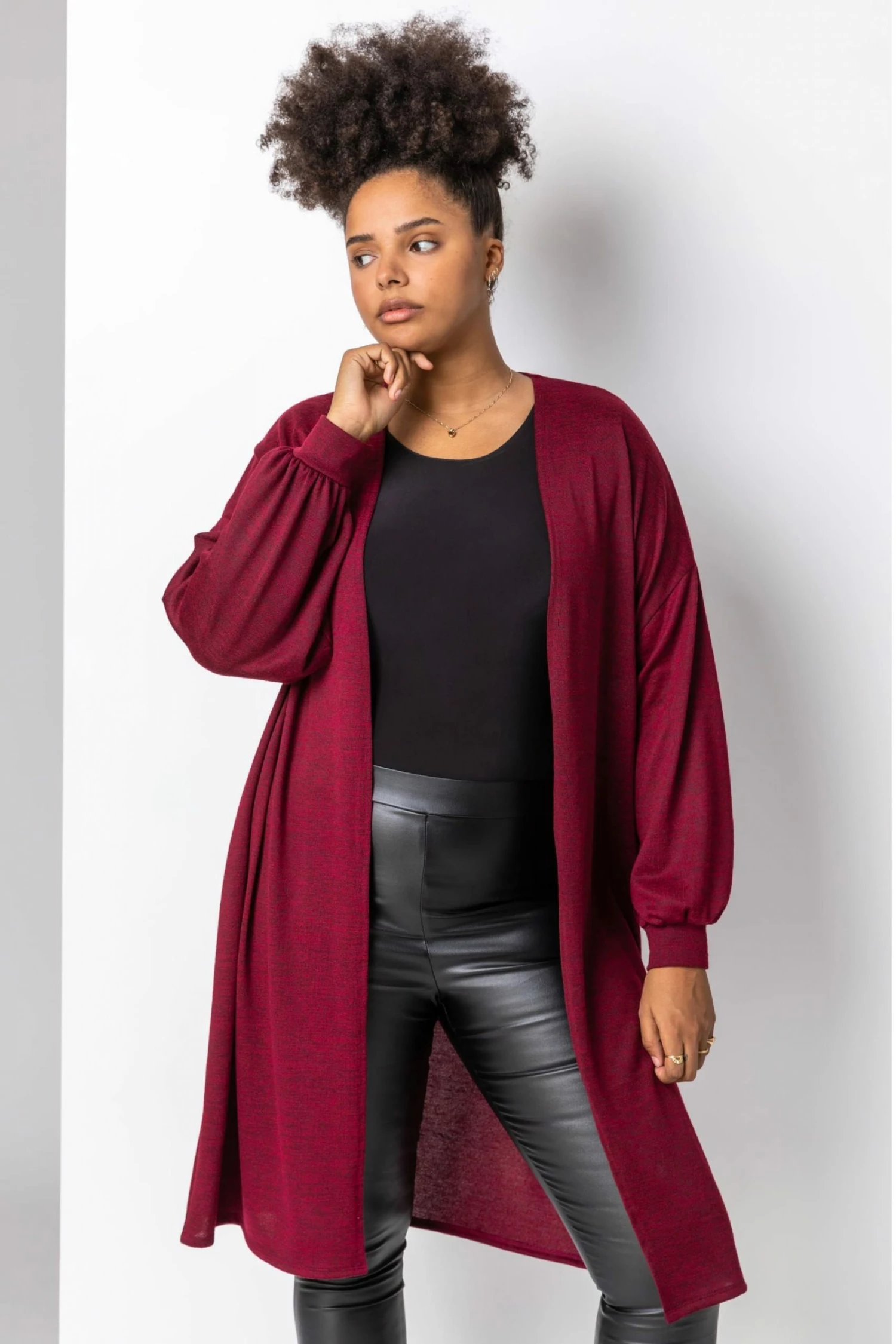Roman Red Curve Longline Marl Cardigan 3 Roman Red Curve Longline Marl Cardigan