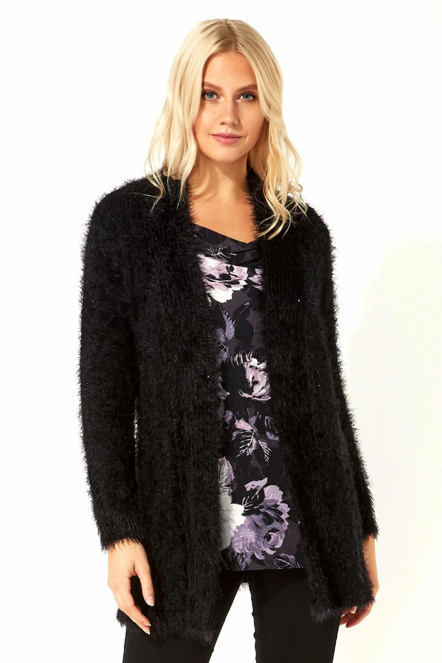 Roman Black Fluffy Long Sleeve Cardigan 2 Roman Black Fluffy Long Sleeve Cardigan