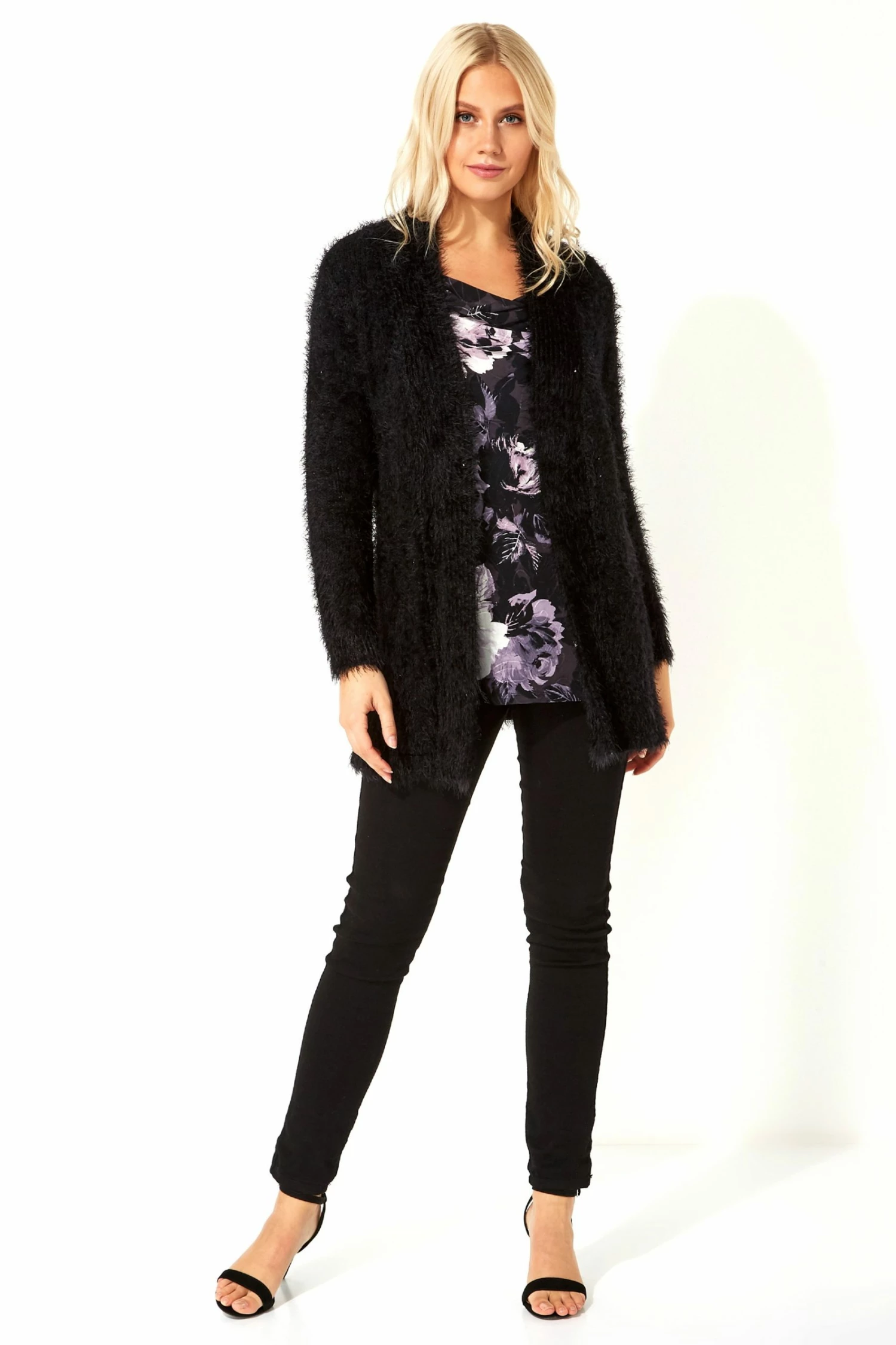 Roman Black Fluffy Long Sleeve Cardigan 3 Roman Black Fluffy Long Sleeve Cardigan - Image 2