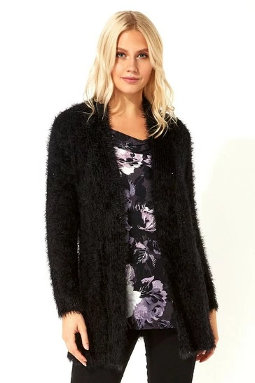 Roman Black Fluffy Long Sleeve Cardigan 6 Roman Black Fluffy Long Sleeve Cardigan - Image 5