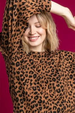 Roman Brown Frill Sleeve Animal Print Sweat Top -Roman Sales Shop unnamed file 12336
