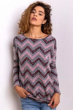 Roman Pink Zig Zag Animal Print Sweater Top