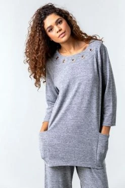 Roman Grey Eyelet Neck Lounge Top -Roman Sales Shop unnamed file 12347