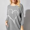 Roman Grey Foil Heart Pocket Sweater Top