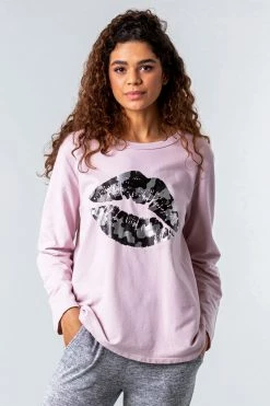Roman Pink One Size Lip Print Lounge Top -Roman Sales Shop unnamed file 12357