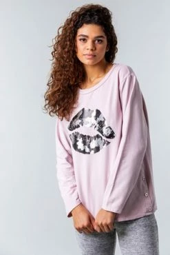 Roman Pink One Size Lip Print Lounge Top -Roman Sales Shop unnamed file 12358