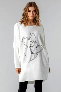 Roman White One Size Foil Heart Print Lounge Top