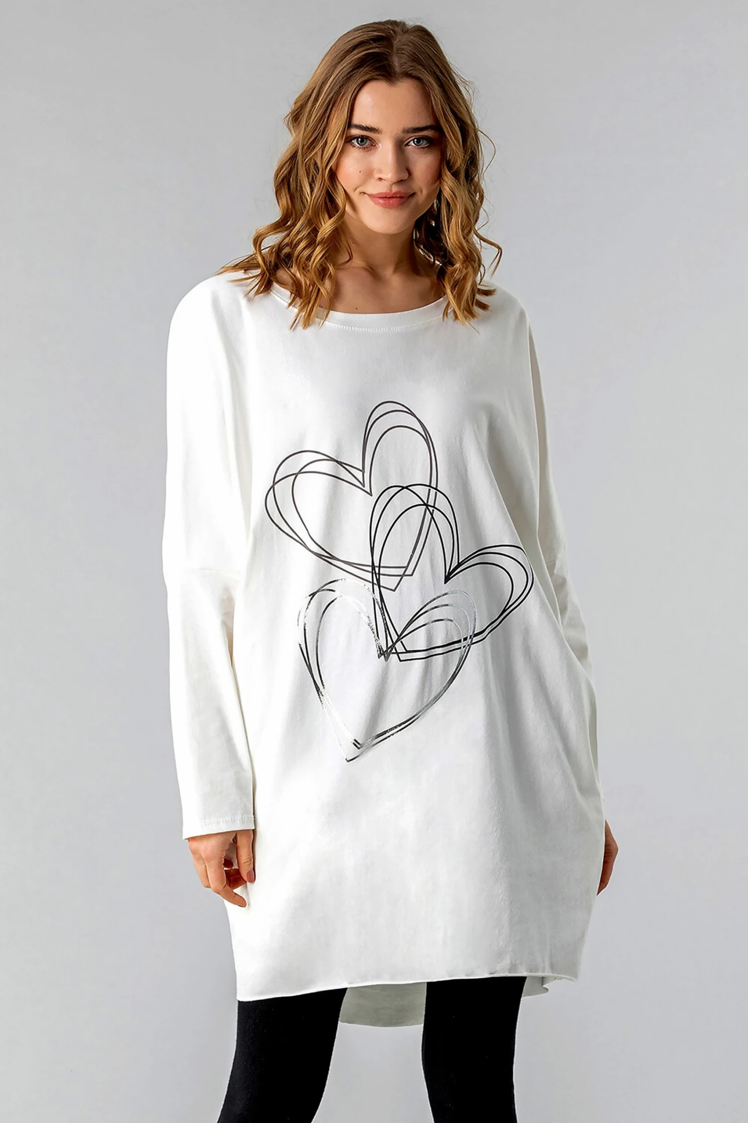 Roman White One Size Foil Heart Print Lounge Top 3 Roman White One Size Foil Heart Print Lounge Top