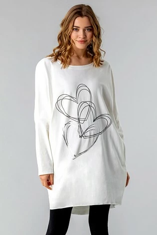 Roman White One Size Foil Heart Print Lounge Top 7 Roman White One Size Foil Heart Print Lounge Top - Image 5