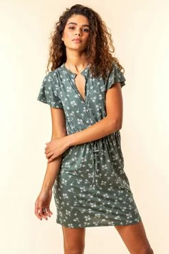 Roman Khaki Palm Print Drawstring Waist Dress 8 Roman Khaki Palm Print Drawstring Waist Dress -Roman Sales Shop unnamed file 1241