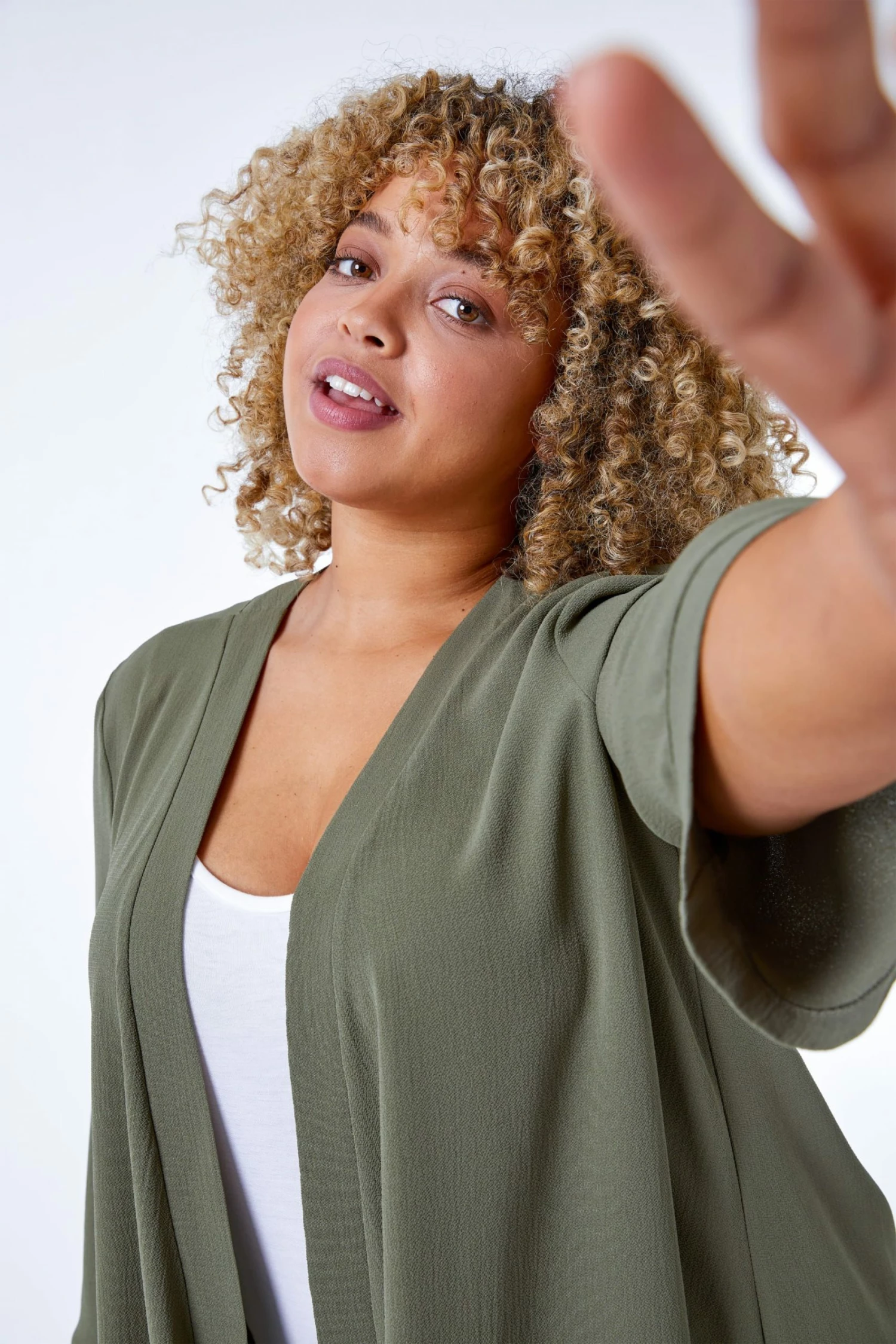 Roman Green Curve Plain Longline Kimono 3 Roman Green Curve Plain Longline Kimono - Image 2