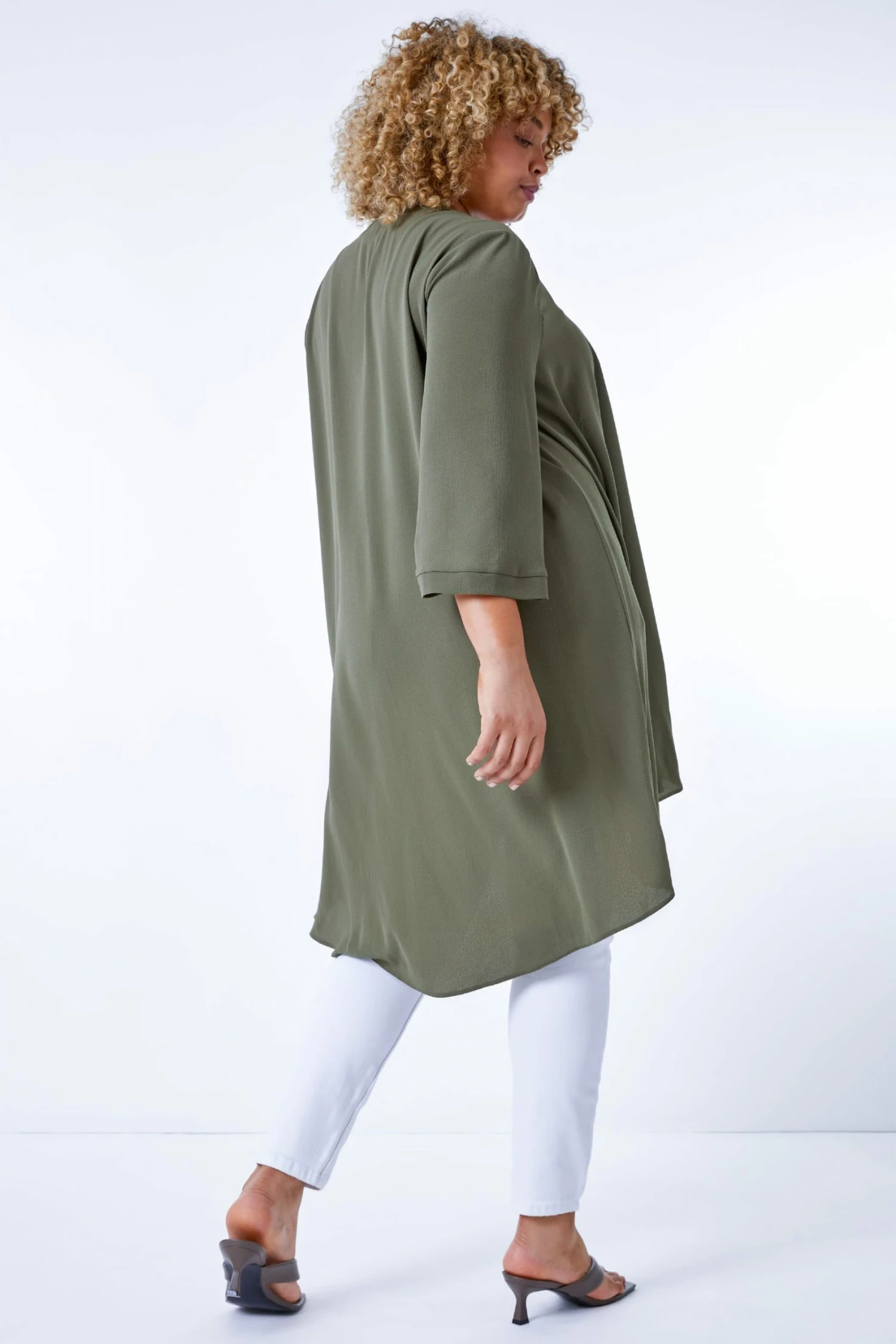 Roman Green Curve Plain Longline Kimono 4 Roman Green Curve Plain Longline Kimono - Image 3