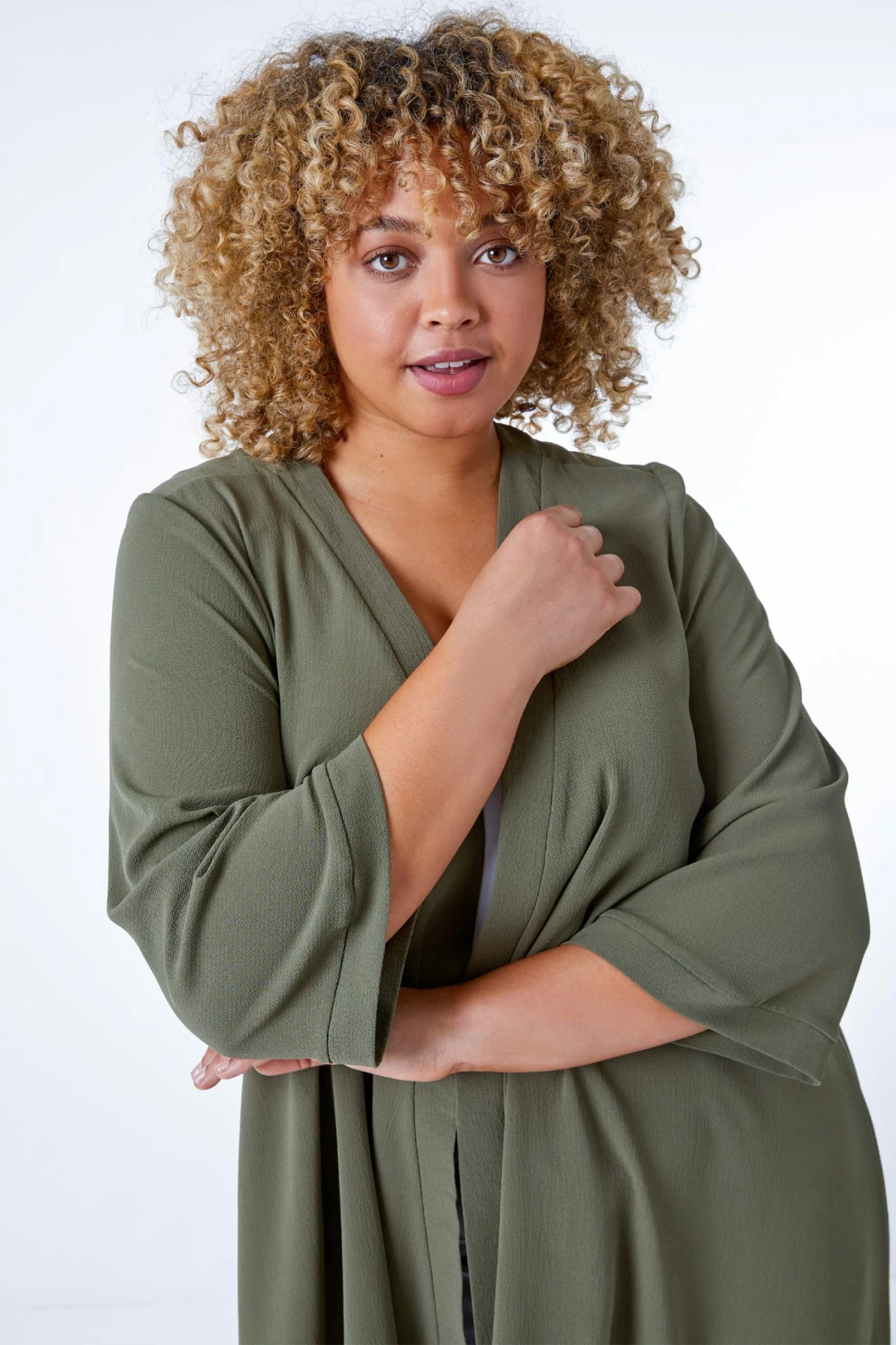 Roman Green Curve Plain Longline Kimono 6 Roman Green Curve Plain Longline Kimono - Image 5