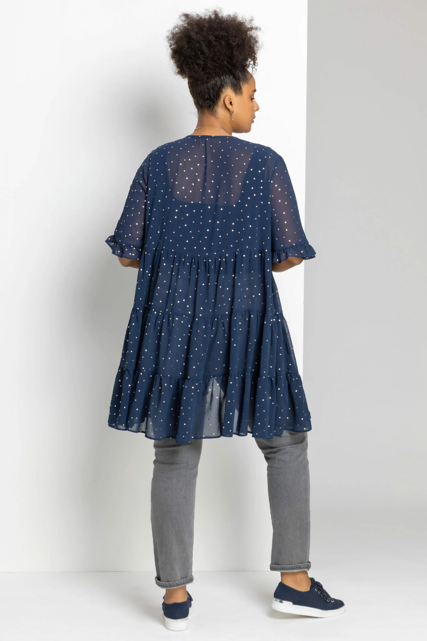 Roman Blue Curve Flock Spot Tiered Kimono 4 Roman Blue Curve Flock Spot Tiered Kimono - Image 2
