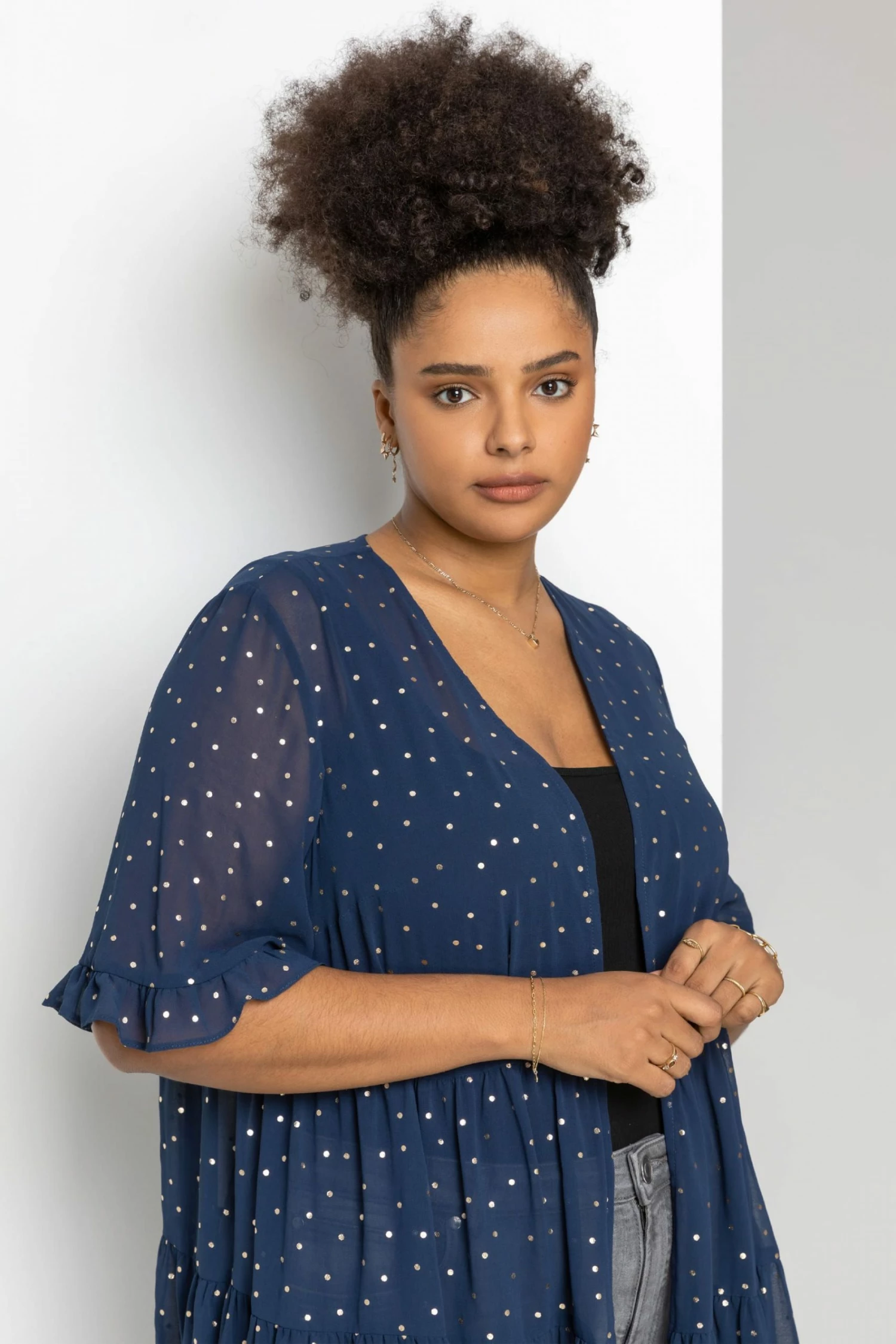 Roman Blue Curve Flock Spot Tiered Kimono 6 Roman Blue Curve Flock Spot Tiered Kimono - Image 4