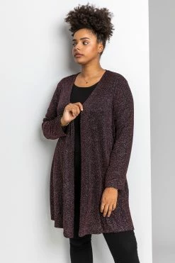 Roman Red Curve Longline Shimmer Kimono