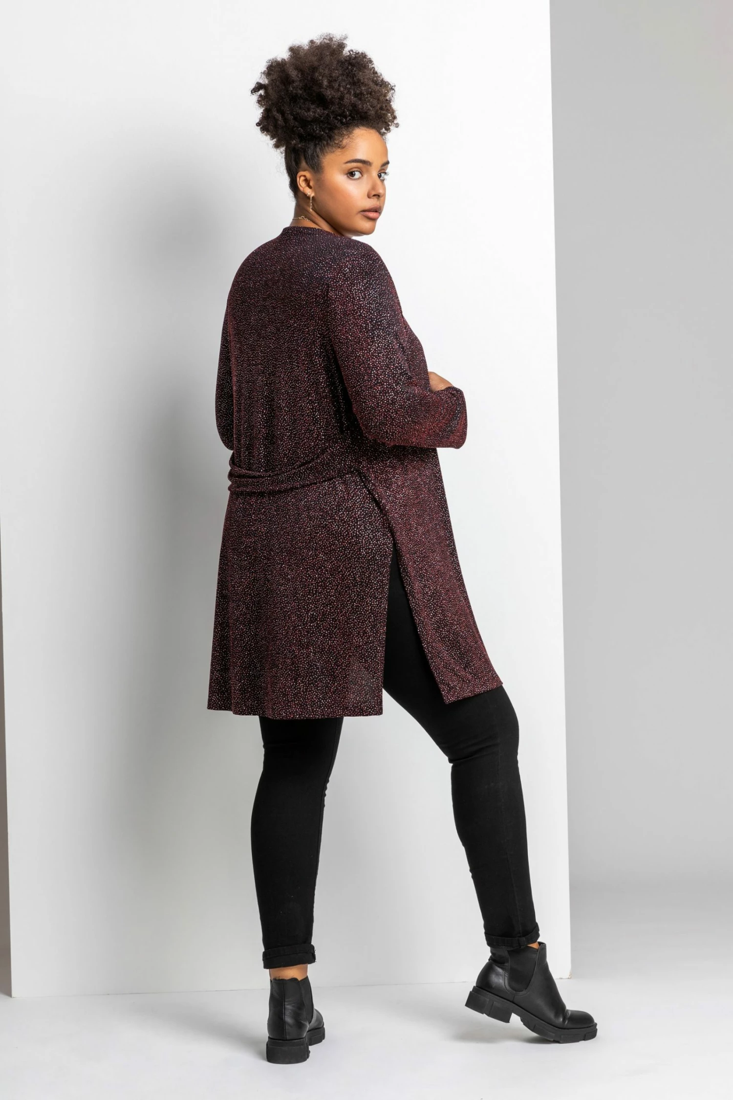 Roman Red Curve Longline Shimmer Kimono 3 Roman Red Curve Longline Shimmer Kimono - Image 2