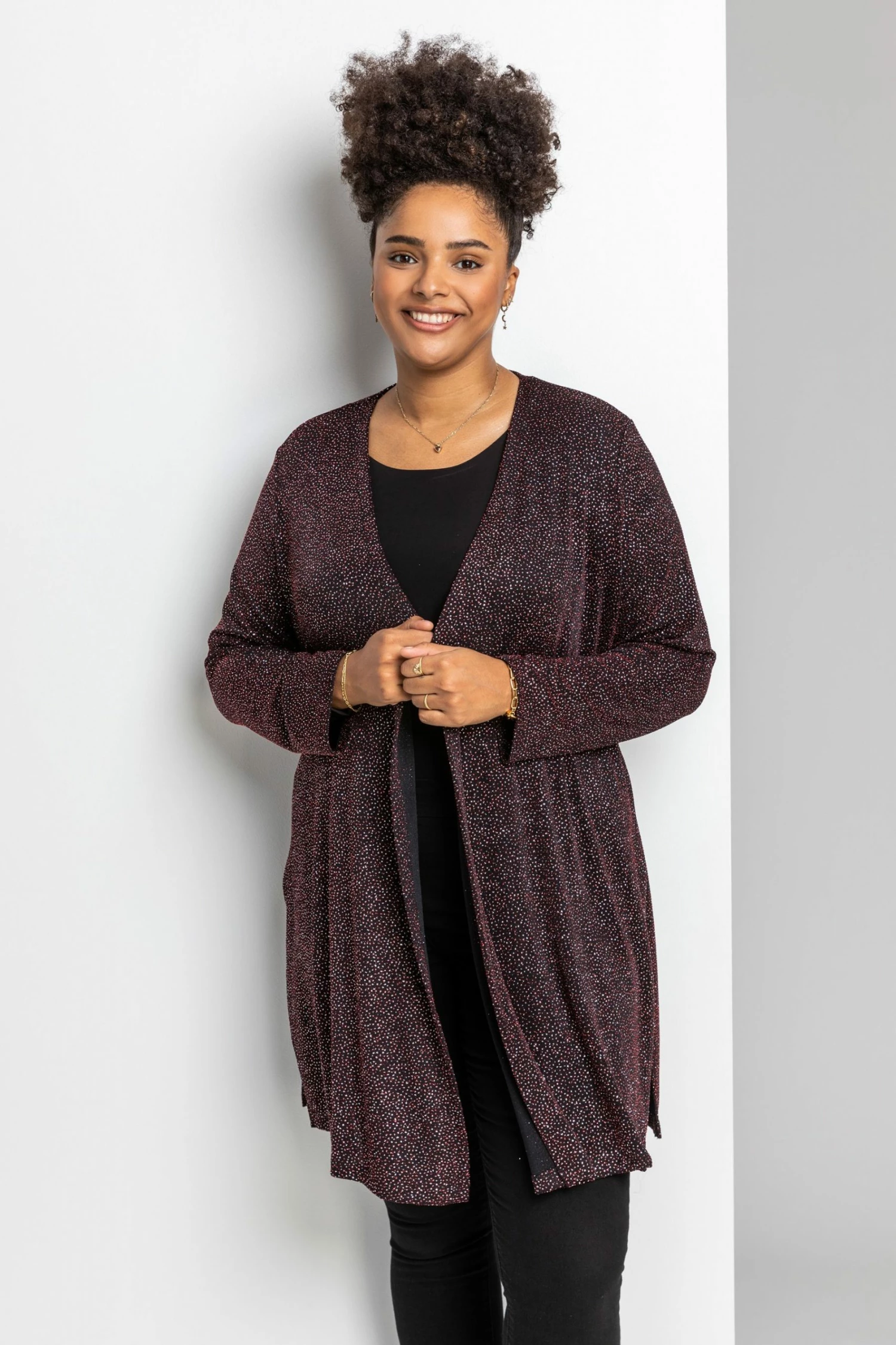 Roman Red Curve Longline Shimmer Kimono 5 Roman Red Curve Longline Shimmer Kimono - Image 4