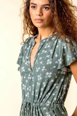 Roman Khaki Palm Print Drawstring Waist Dress 10 Roman Khaki Palm Print Drawstring Waist Dress -Roman Sales Shop unnamed file 1243