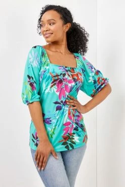 Roman Green Petite Tropical Print Square Neck Top 14 Roman Green Petite Tropical Print Square Neck Top -Roman Sales Shop unnamed file 12445