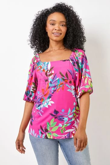 Roman Green Petite Tropical Print Square Neck Top 9 Roman Green Petite Tropical Print Square Neck Top - Image 7