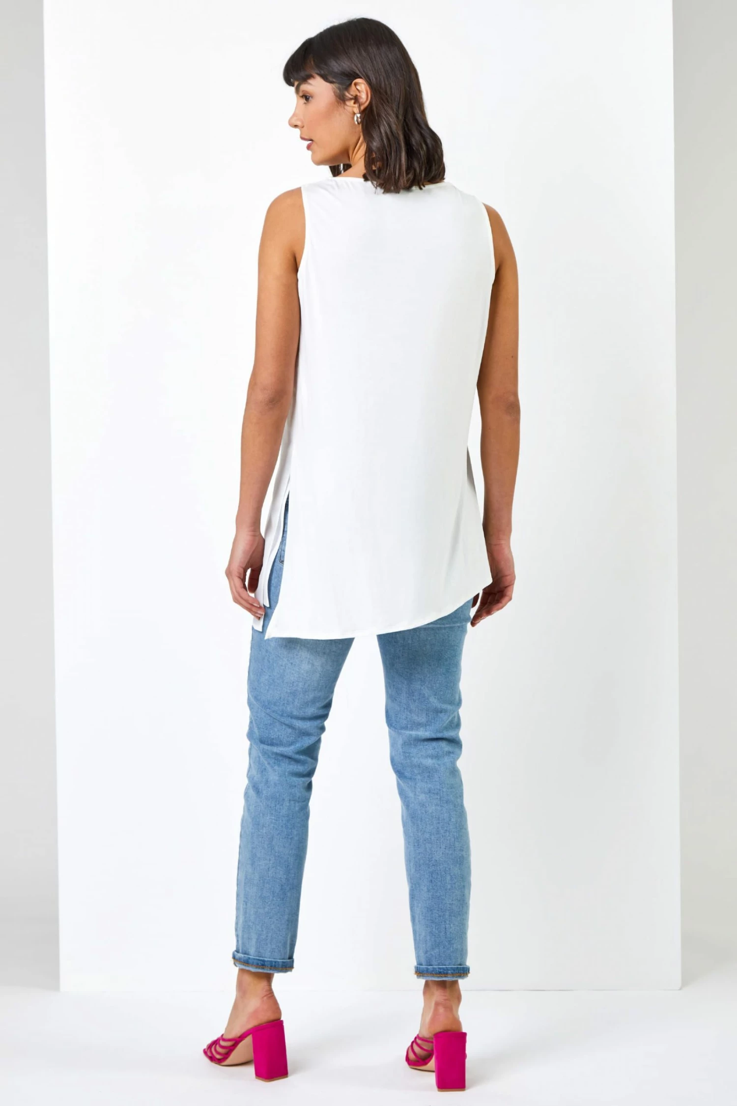 Roman White Bold Floral Overlay Vest Top 4 Roman White Bold Floral Overlay Vest Top - Image 2